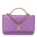 Lambskin Quilted Pick Me Up Wallet On Chain WOC Purple