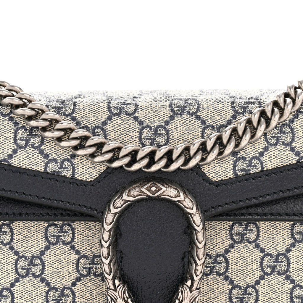 GG Supreme Monogram Textured Dollar Calfskin Small Rectangular Dionysus Shoulder Bag Beige Blue