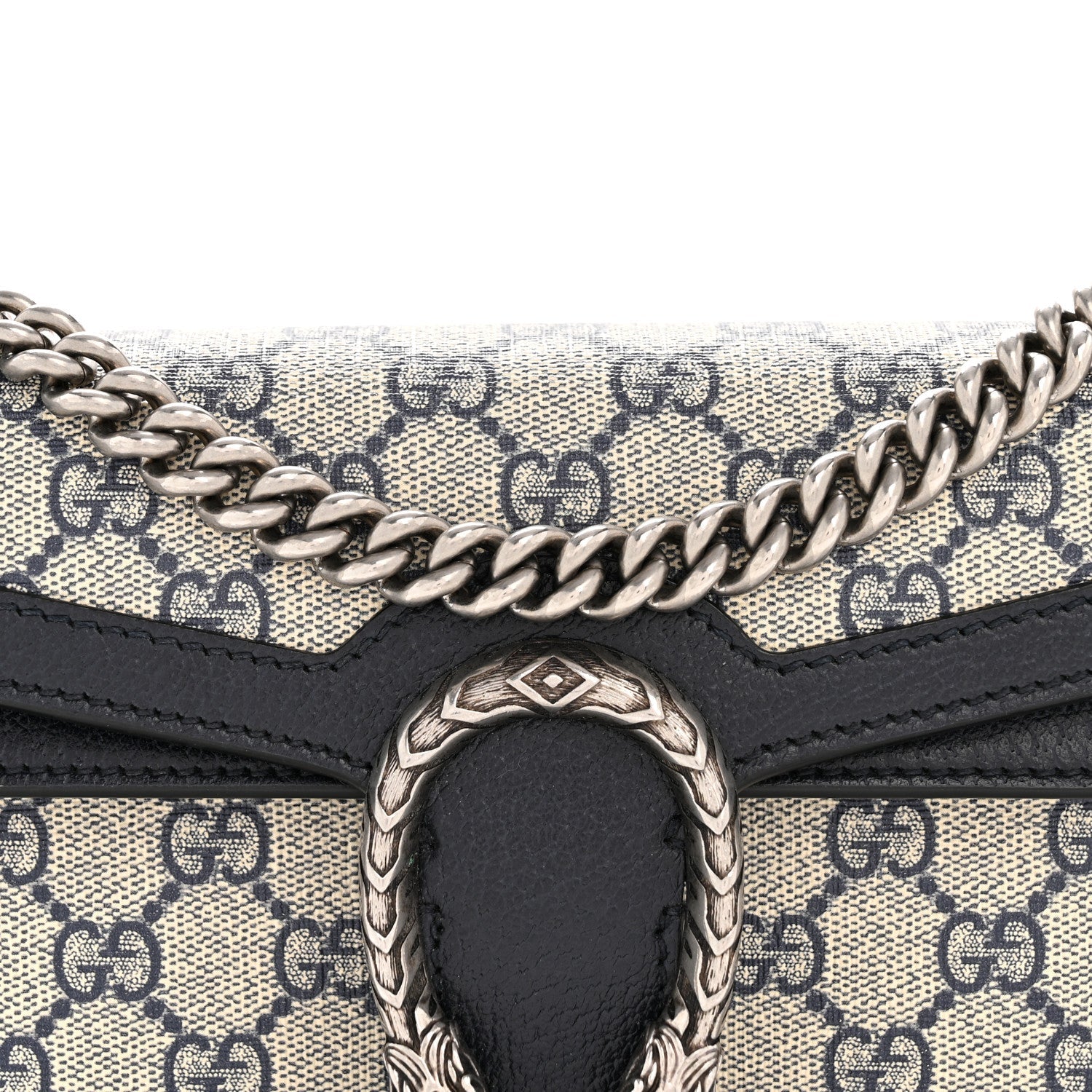 GG Supreme Monogram Textured Dollar Calfskin Small Rectangular Dionysus Shoulder Bag Beige Blue
