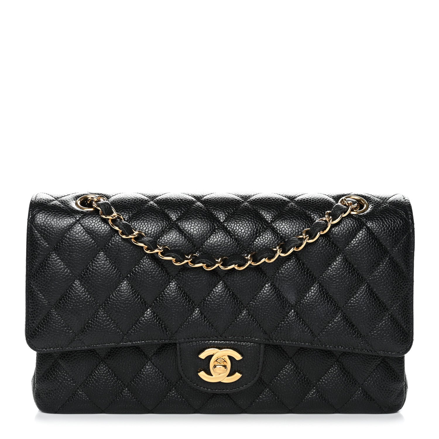 Caviar Quilted Medium Double Flap Black