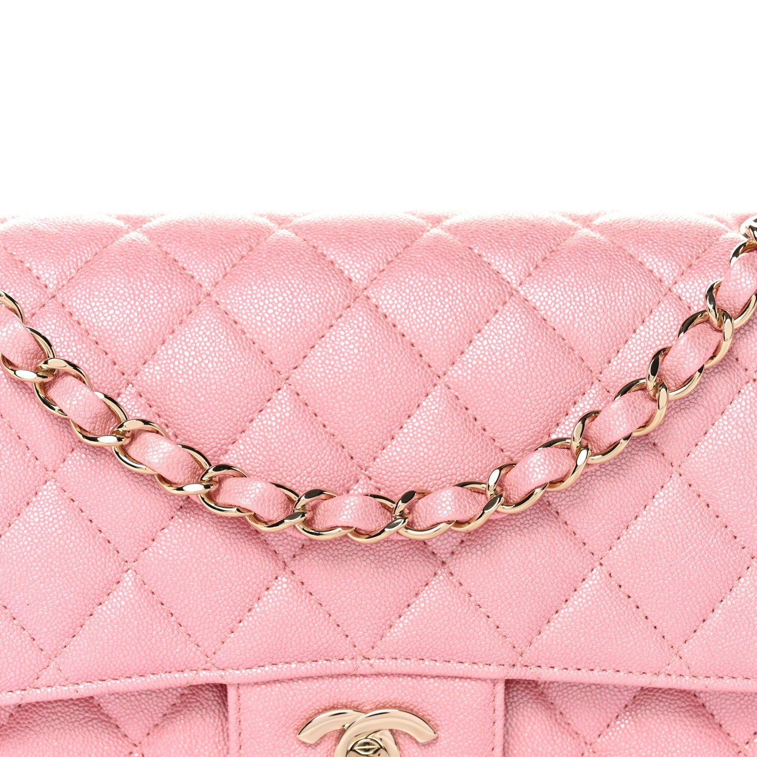 Iridescent Caviar Quilted Medium Double Flap Rose Pink