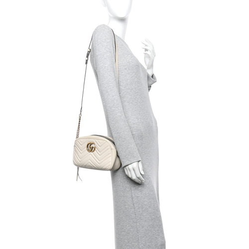 Calfskin Matelasse Small GG Marmont Chain Shoulder Bag White