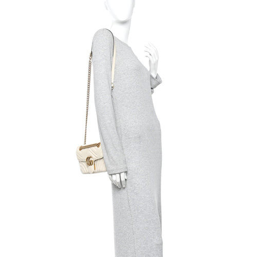 Calfskin Matelasse Mini GG Marmont Shoulder Bag White