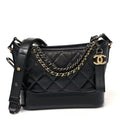 Patent Goatskin Quilted Small Gabrielle Hobo Black