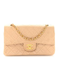 Lambskin Quilted Small Double Flap Beige