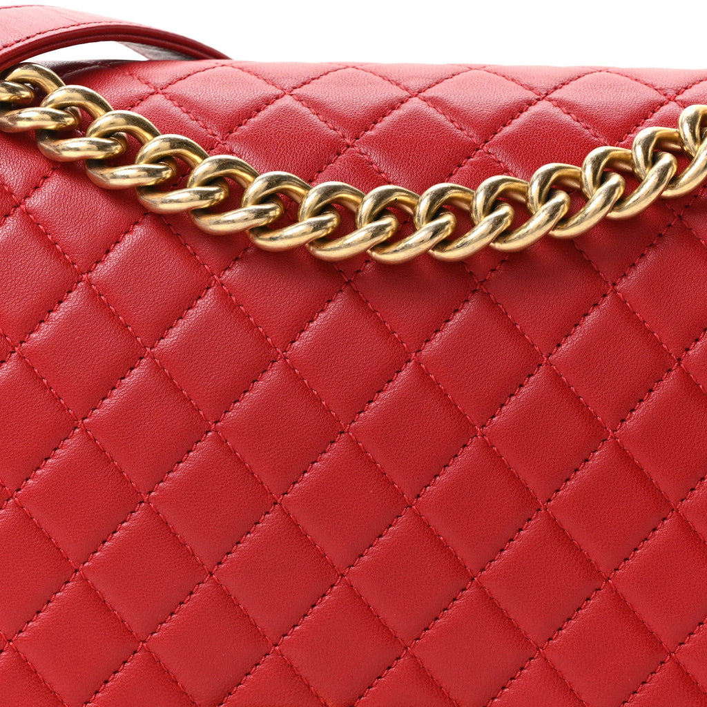 Lambskin Quilted New Medium Boy Flap Red