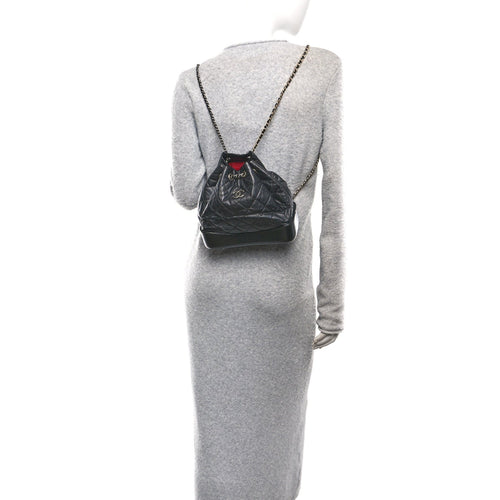 Aged Calfskin Quilted Small Gabrielle Backpack Black
