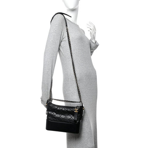 Aged Calfskin Quilted New Medium Gabrielle Hobo Black