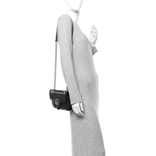 Calfskin Matelasse Mini GG Marmont Shoulder Bag Black