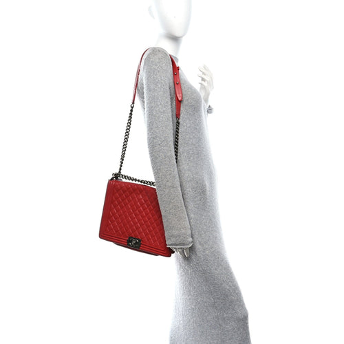 Calfskin Quilted Large Boy Flap Red