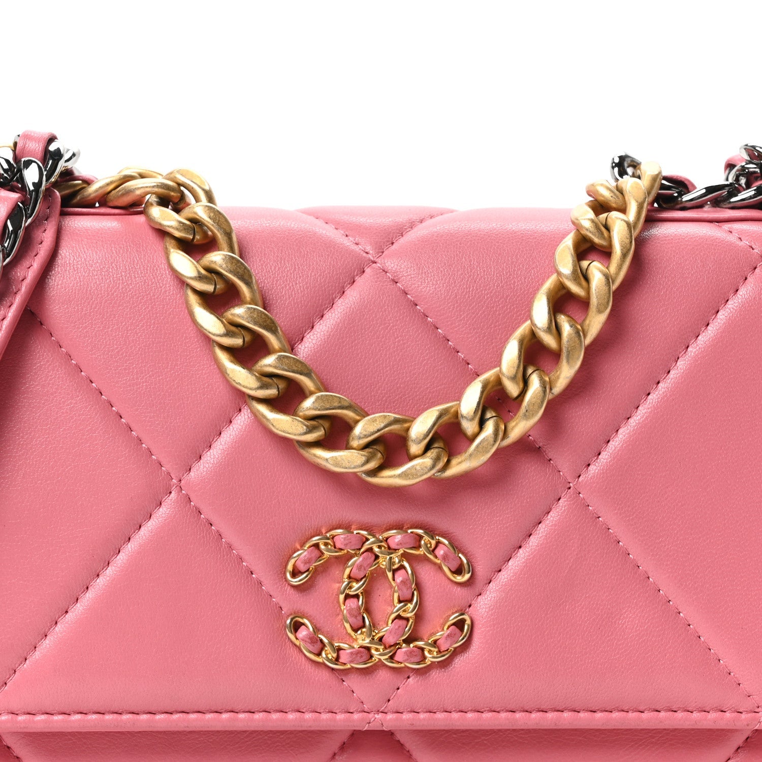 Lambskin Quilted Chanel 19 Wallet On Chain WOC Pink