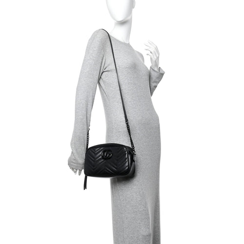Calfskin Matelasse Monochrome Small GG Marmont Chain Shoulder Bag Black