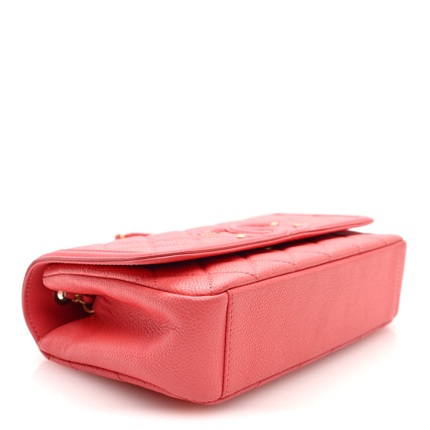 Caviar Quilted Small CC Filigree Flap Coral