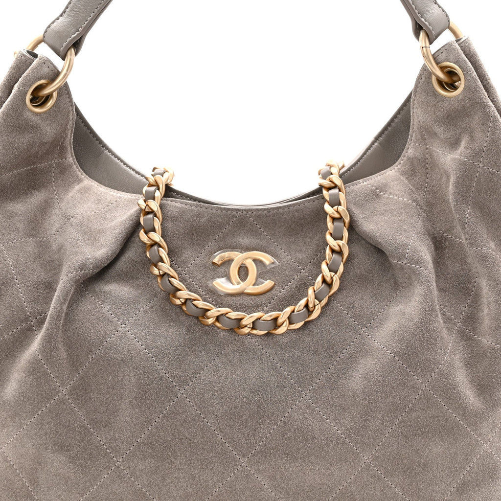 Suede Quilted Large Hobo Dark Grey