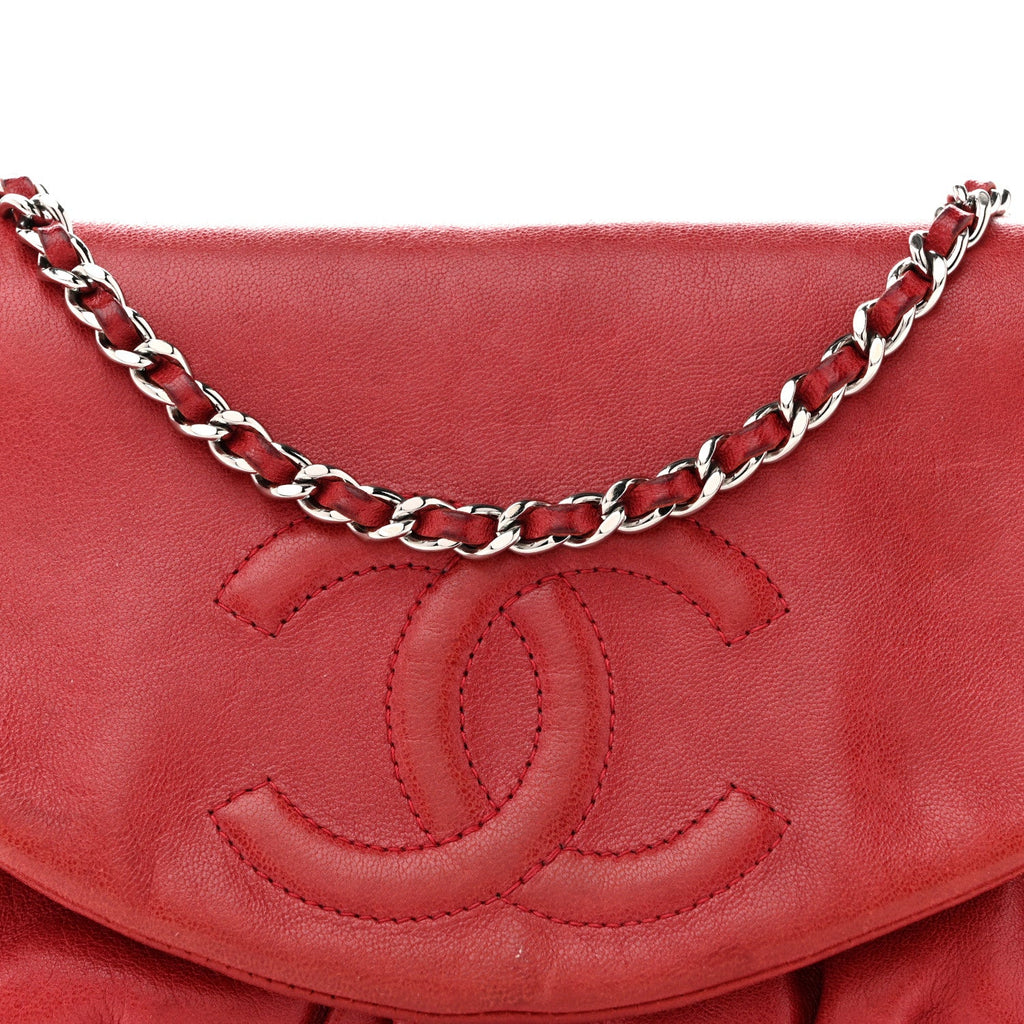 Lambskin Half Moon Wallet On Chain WOC Red