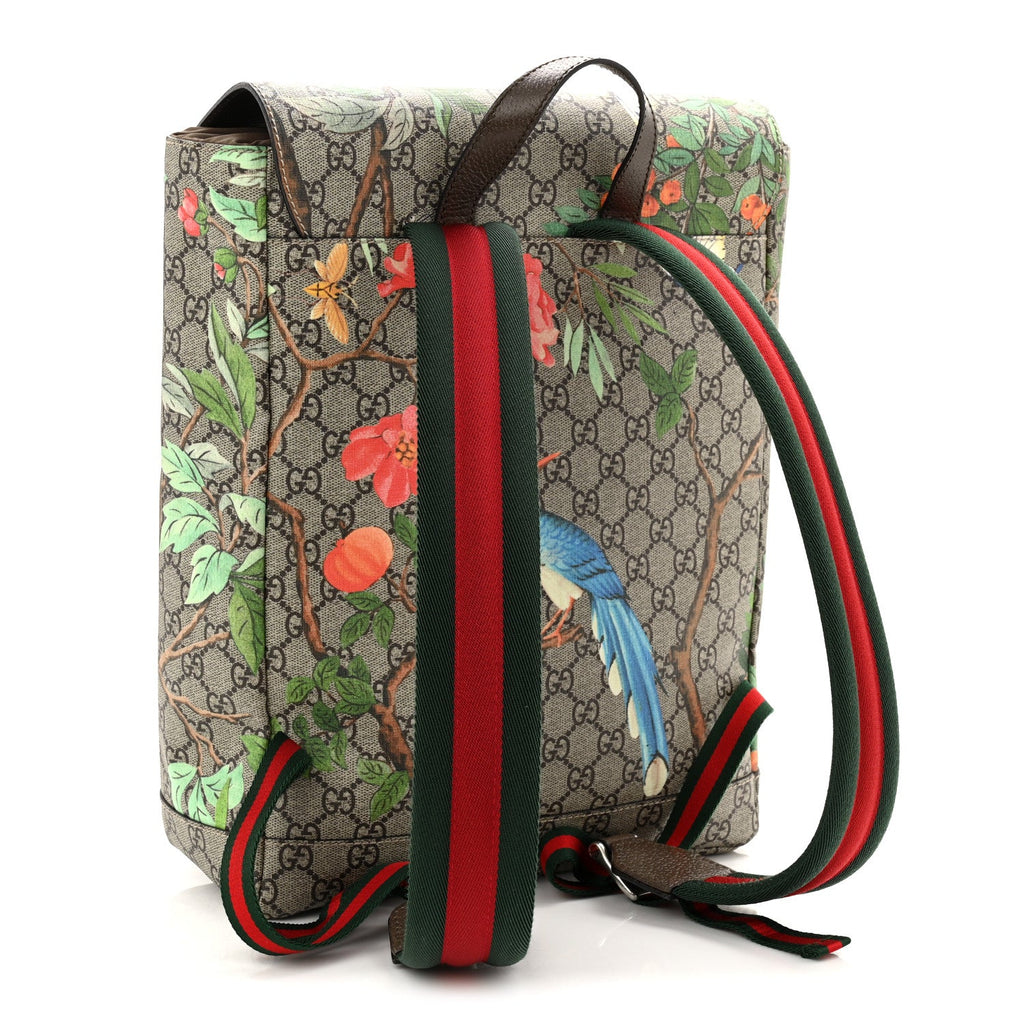 GG Supreme Monogram Tian Web Single Buckle Backpack Beige Multicolor New Acero