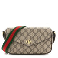 GG Supreme Monogram Textured Dollar Calfskin Web Mini Ophidia Envelope Shoulder Bag Beige Ebony