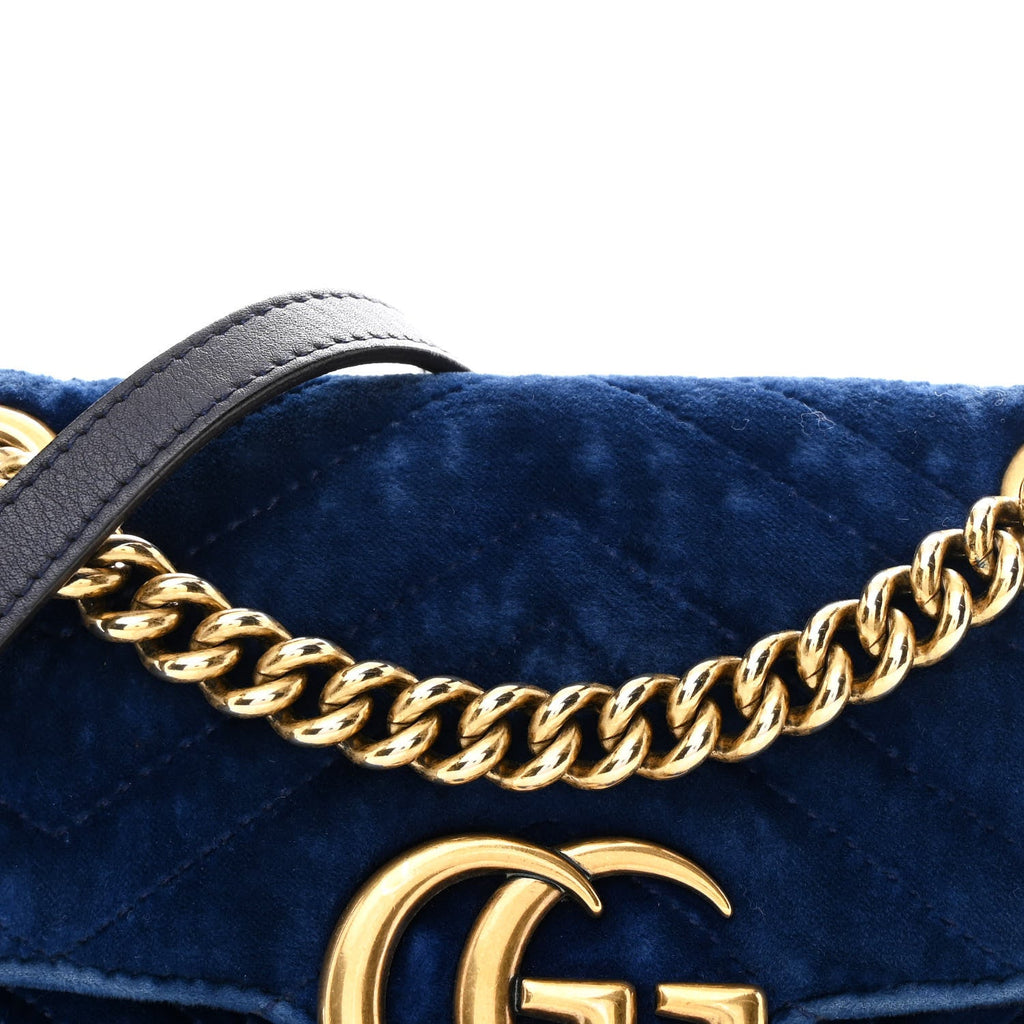 Velvet Matelasse Mini GG Marmont Shoulder Bag Cobalt Blue