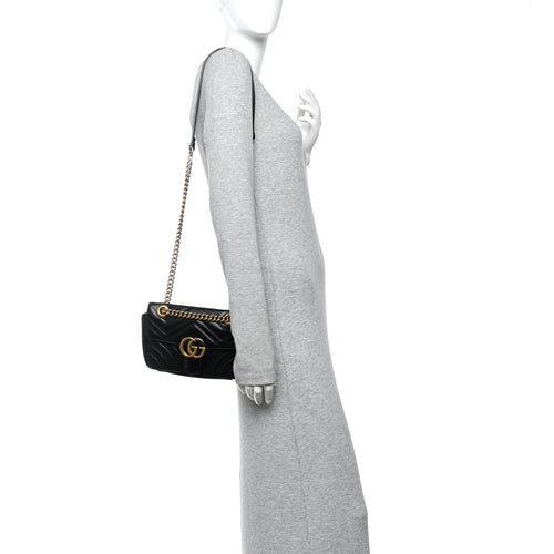 Calfskin Matelasse Small GG Marmont Shoulder Bag Black