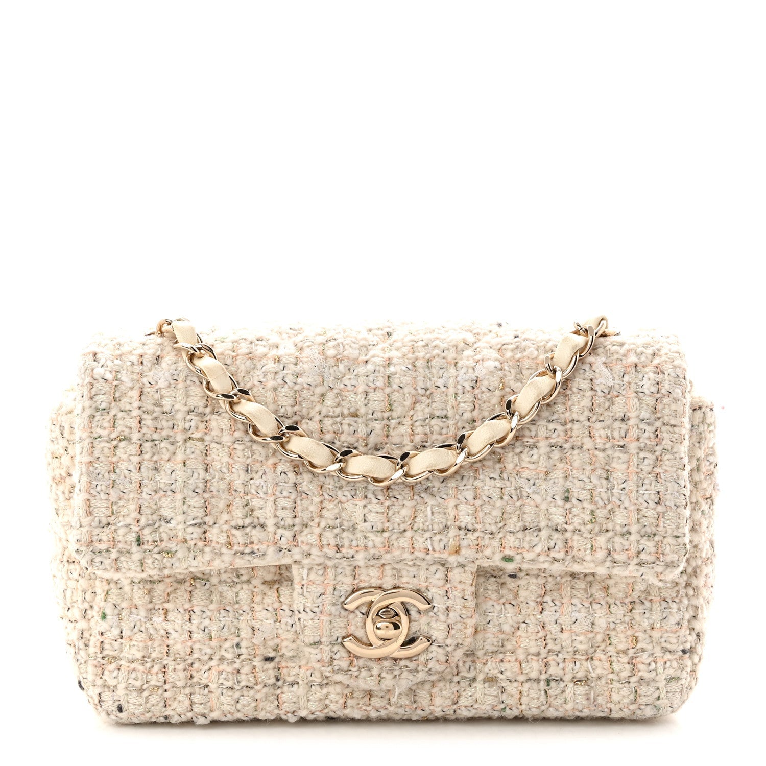 Tweed Quilted Mini Rectangular Flap Off White