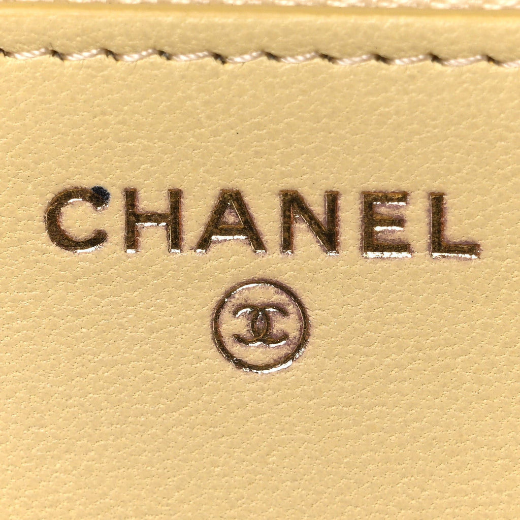 Lambskin Quilted Enamel Wallet On Chain WOC Yellow