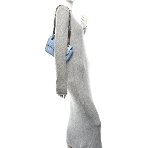 Calfskin Matelasse Mini GG Marmont Shoulder Bag Porcelain Light Blue