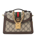 GG Supreme Monogram Textured Dollar Calfskin Web Mini Ophidia Padlock Top Handle Chain Shoulder Bag Beige Ebony New Acero