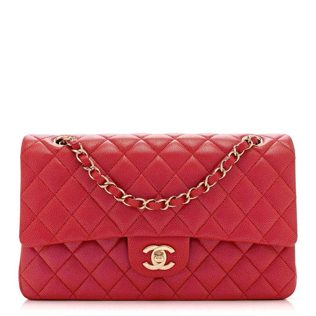 Iridescent Caviar Quilted Medium Double Flap Red