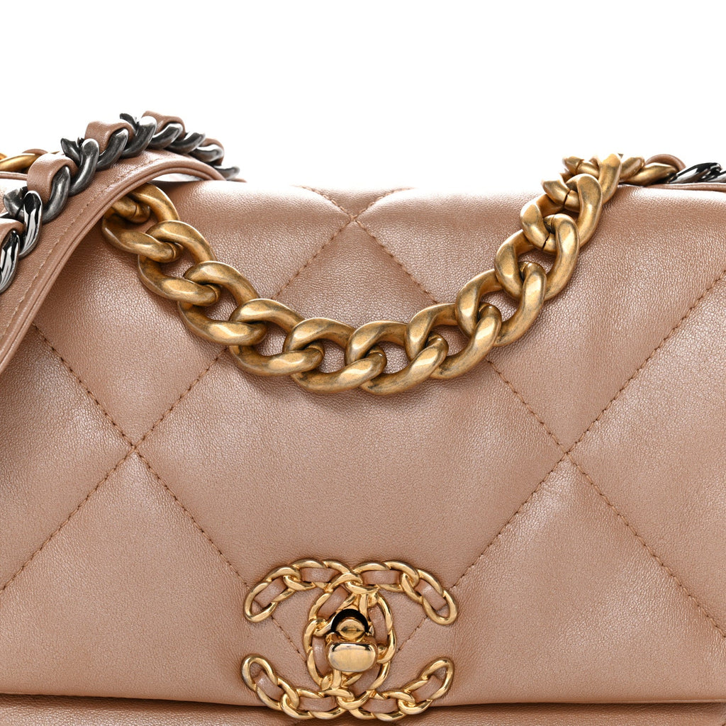 Shiny Lambskin Quilted Medium Chanel 19 Flap Beige