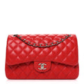 Lambskin Quilted Jumbo Double Flap Red