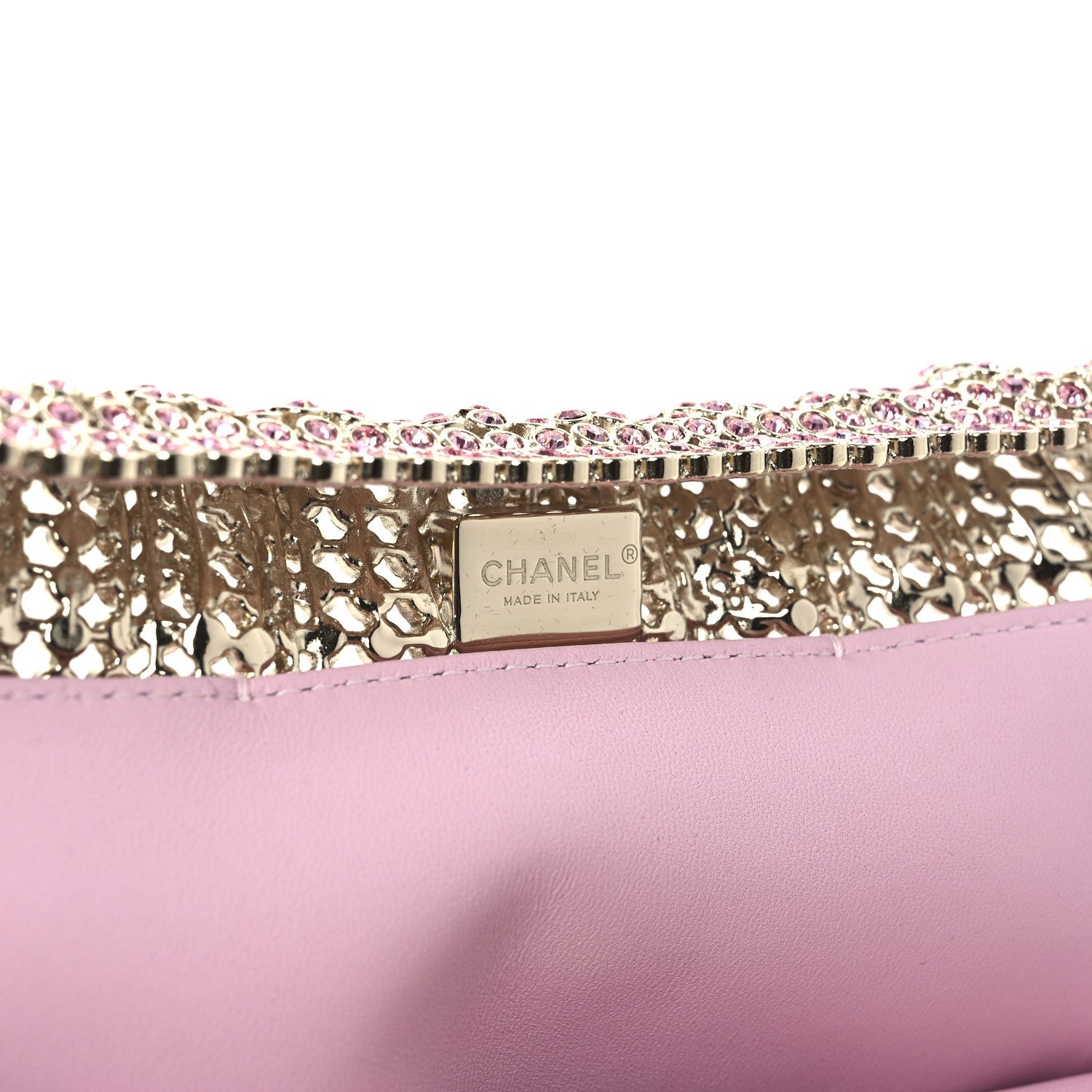 Crystal Embellished Metallic Lambskin Mini Chanel 22 Light Pink