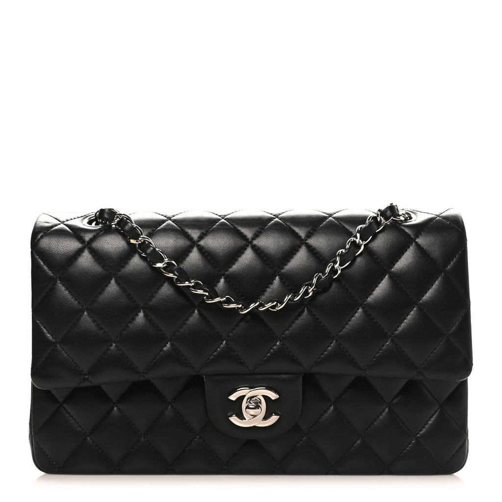 Lambskin Quilted Medium Double Flap Black