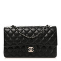 Lambskin Quilted Medium Double Flap Black