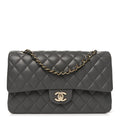 Lambskin Quilted Medium Double Flap Grey