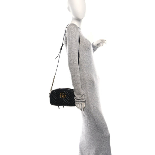 Calfskin Matelasse Small GG Marmont Chain Shoulder Bag Black