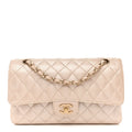 Pearly Caviar Quilted Medium Double Flap Light Beige