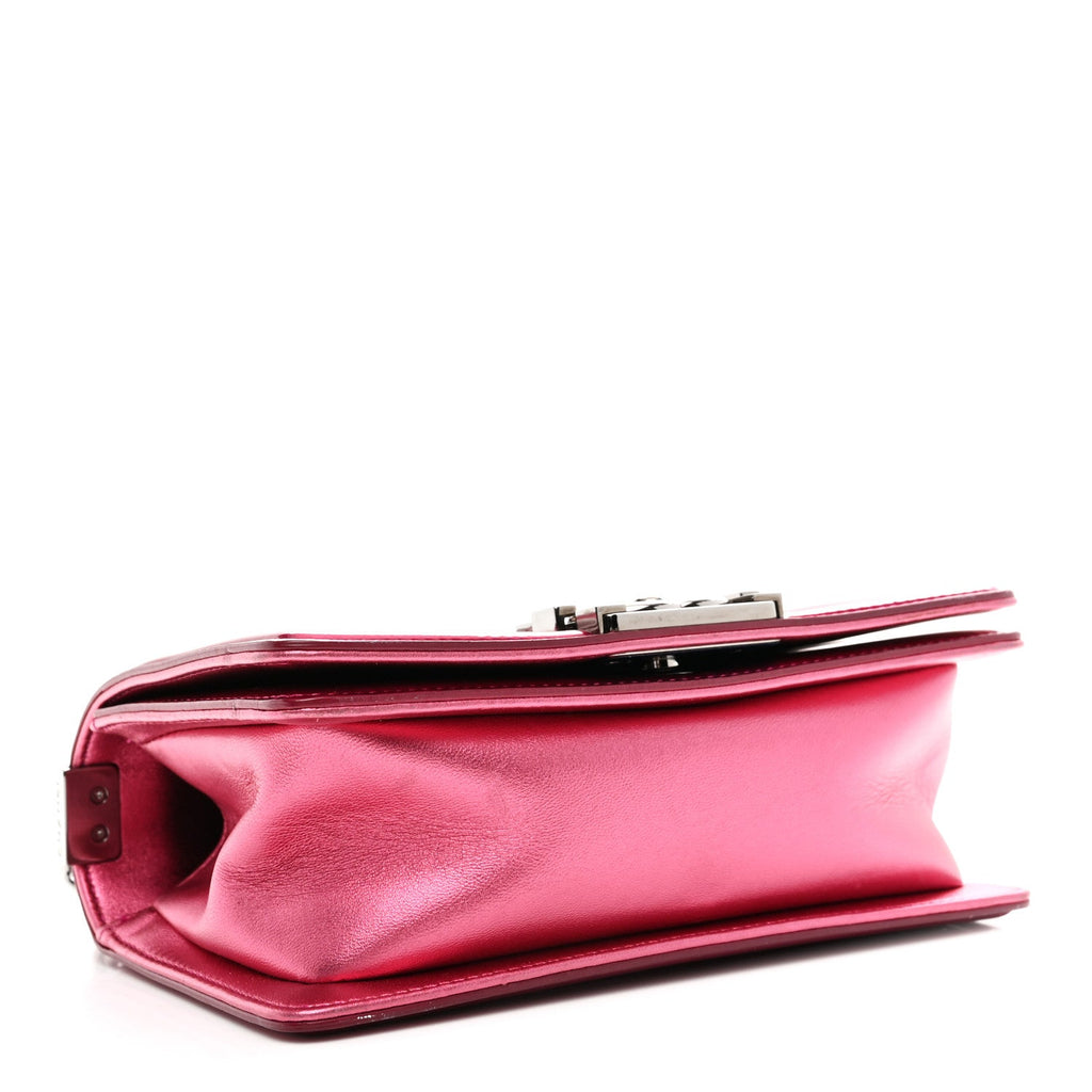 Metallic Patent Calfskin Quilted Small Boy Flap Pink