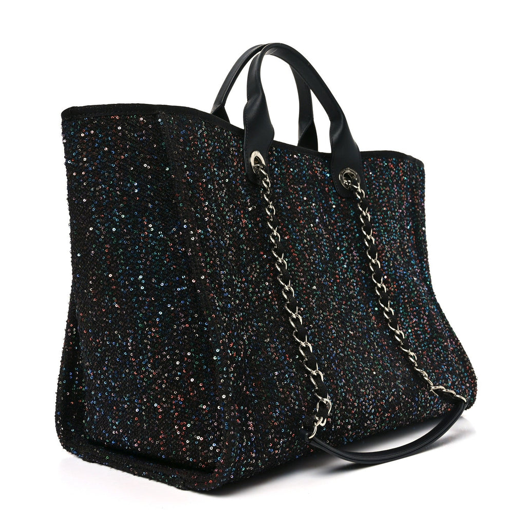 Calfskin Sequin Medium Deauville Tote Black