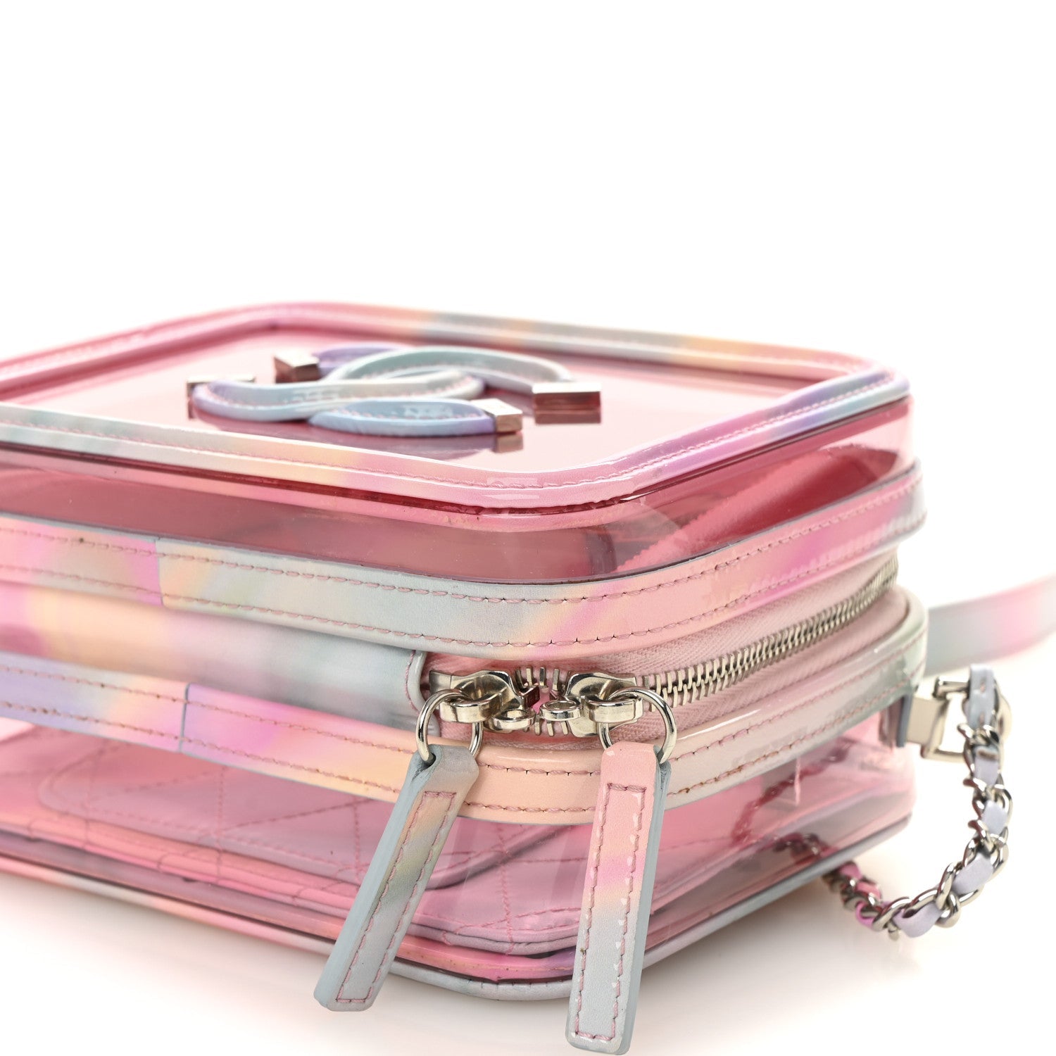 PVC Lambskin Filigree Small CC Filigree Vanity Case Pink Multicolor