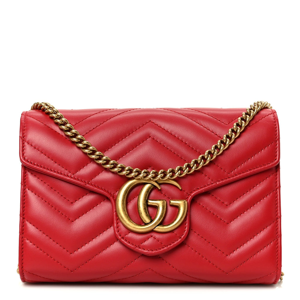 Calfskin Matelasse GG Marmont Chain Wallet Hibiscus Red