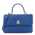 Lambskin Chevron Quilted Medium Trendy CC Dual Handle Flap Bag Blue