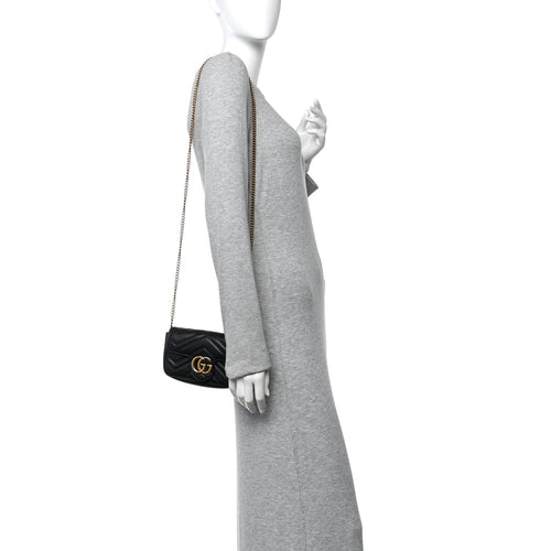 Calfskin Matelasse Super Mini GG Marmont Shoulder Bag Black