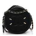 Caviar Quilted Round Filigree Crossbody Black