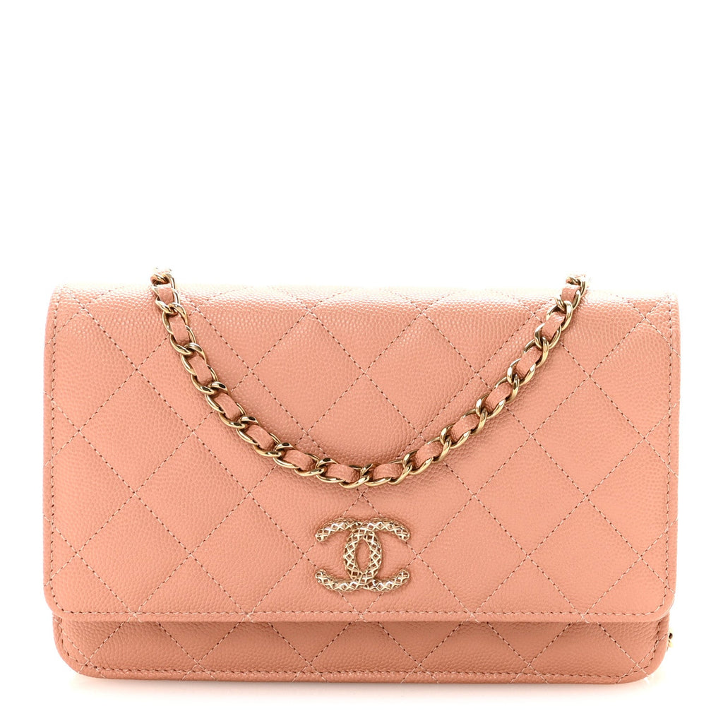 Caviar Quilted Perforated Metal CC Wallet On Chain WOC Beige