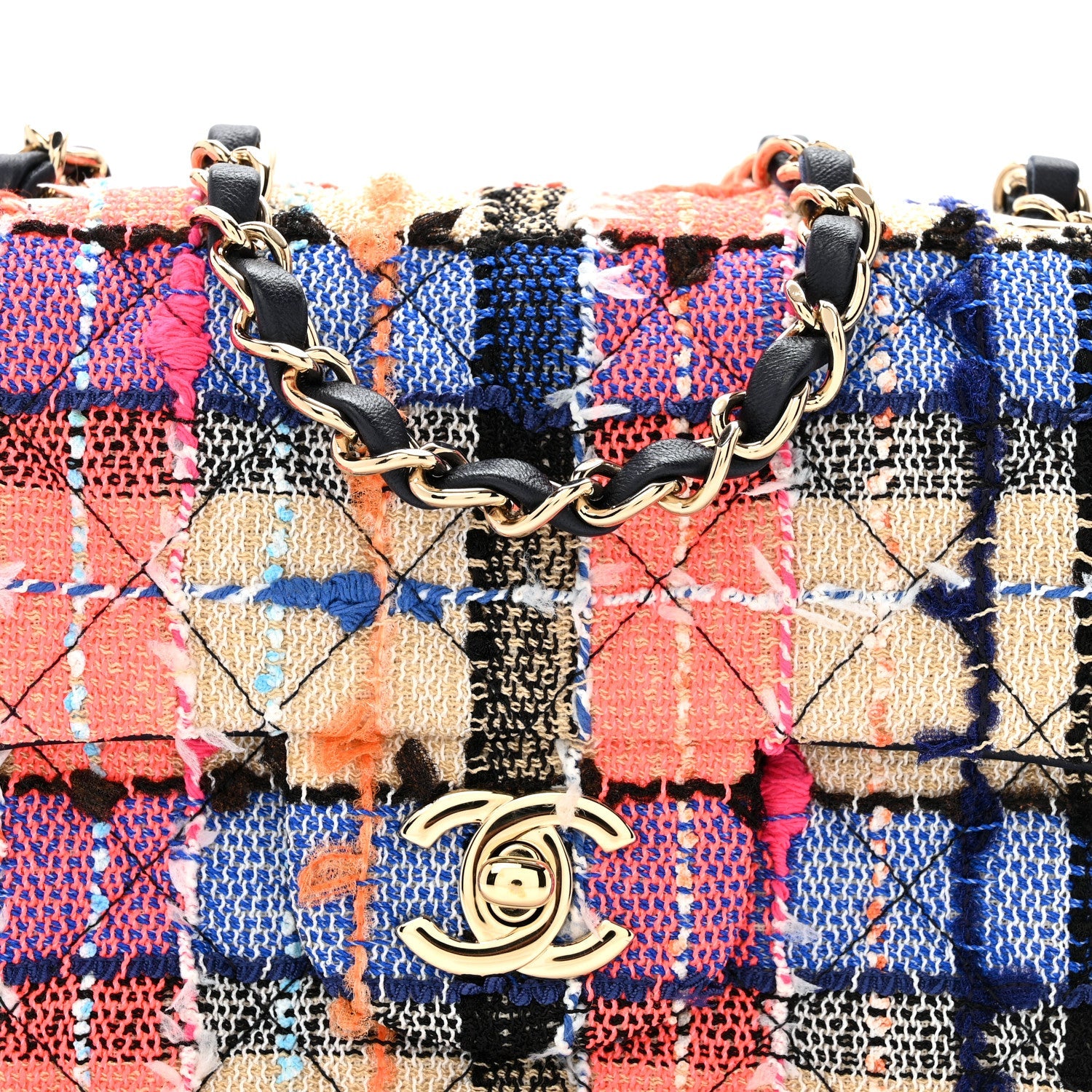 Tweed Quilted Mini Rectangular Flap Blue Orange Pink
