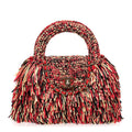 Raffia Fringe Nano Kelly Shopper Red Beige Black