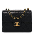 Lambskin Quilted Mini Square Flap Black