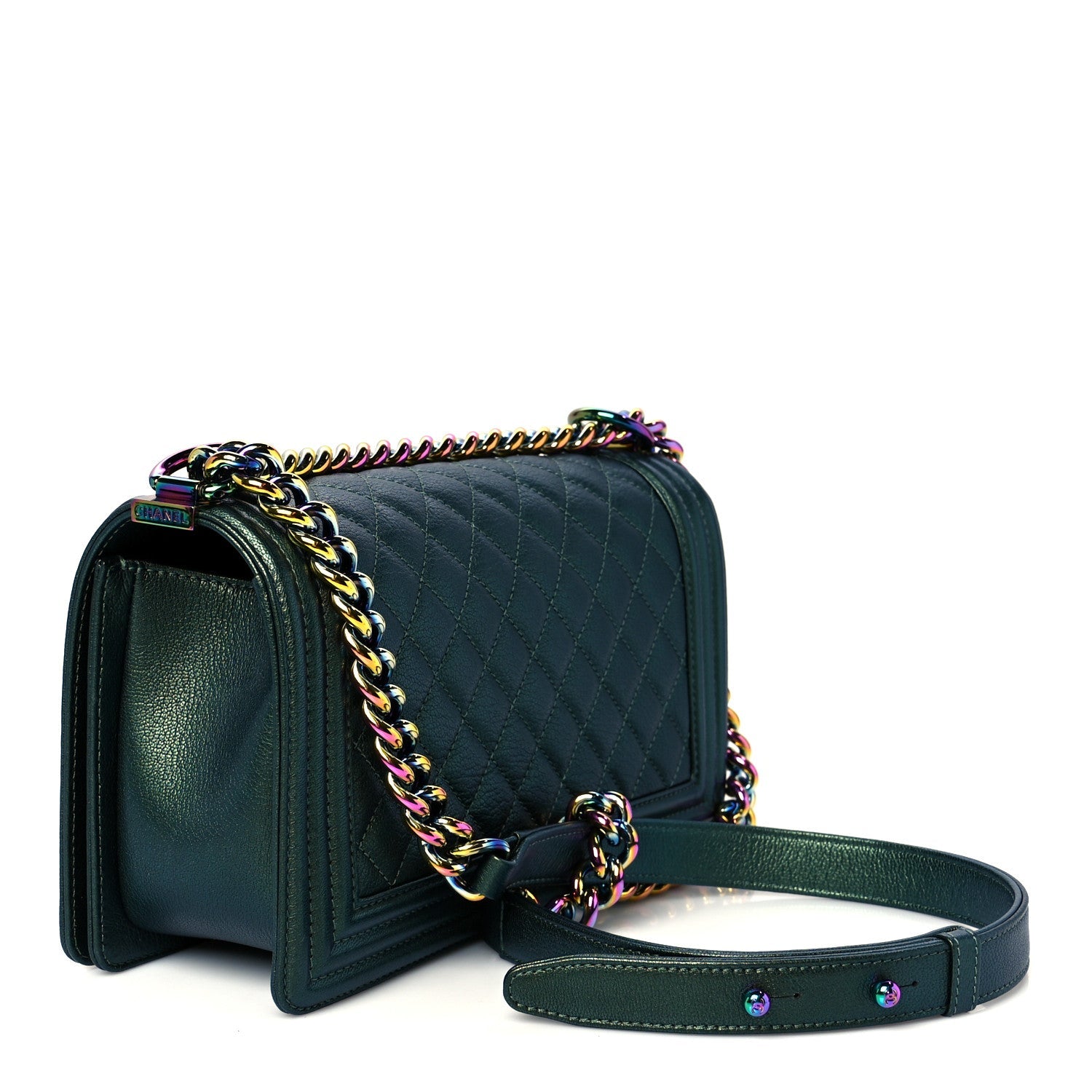 Iridescent Goatskin Quilted Medium Boy Flap Green