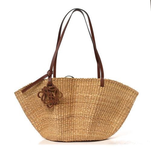 Calfskin Raffia Paulas Ibiza Small Shell Basket Tote Bag Natural Tan