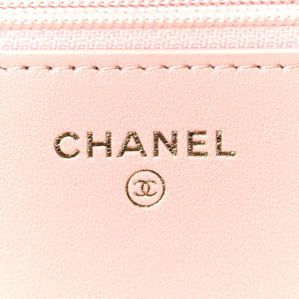 Lambskin Quilted Chanel 19 Wallet On Chain WOC Light Pink